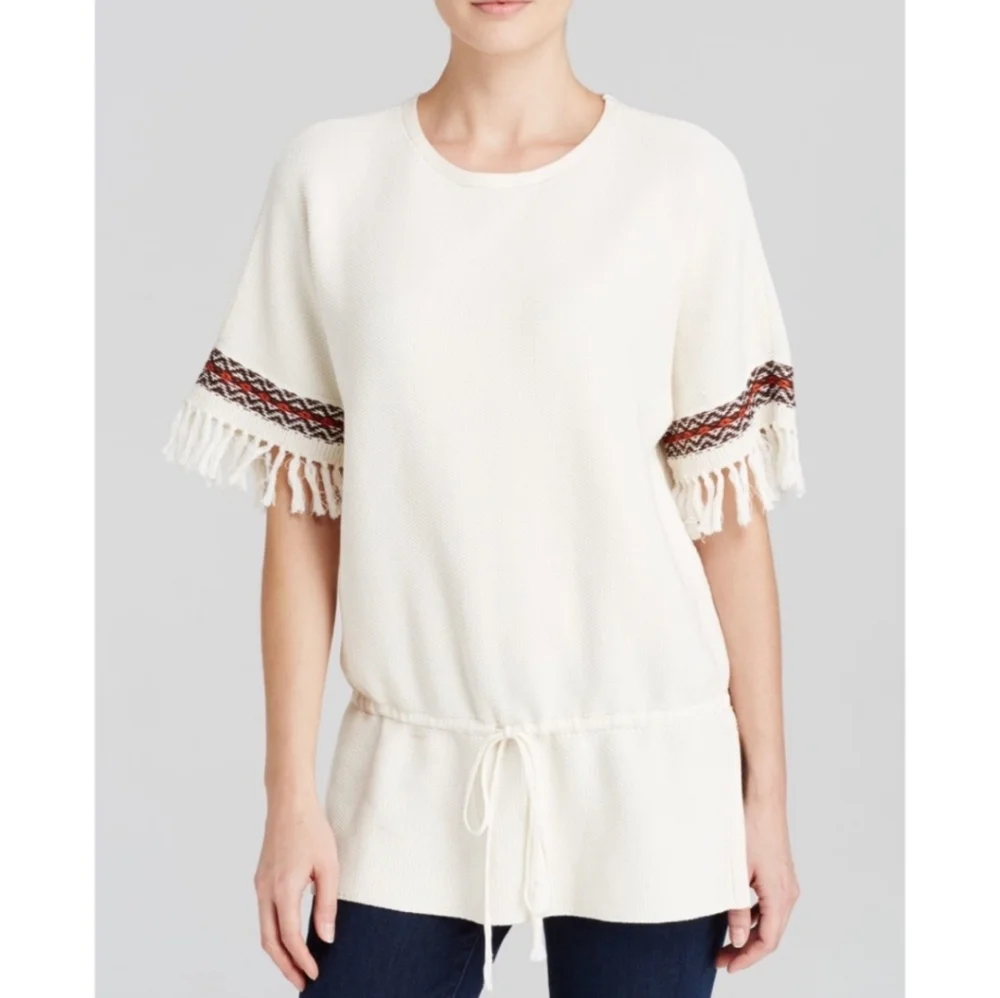 Tory Burch Ganni Fringe Knit Embroidered Top L